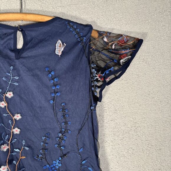NWT CBR Top Womens Size‎ M Navy Blue Layered Mesh Embroidered Ditsy Forest Fairy - Picture 13 of 14